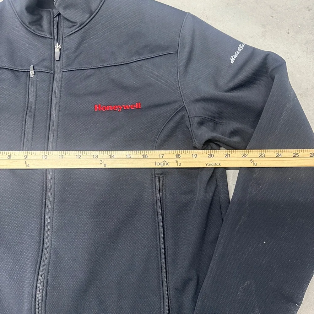 Eddie Bauer Black Softshell Jacket M Honeywell Logo Full Zip Fleece Lined